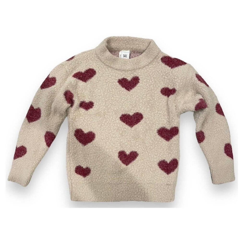 Dash Of Glitter Girls L Hearts Fuzzy Soft Knit Sweater Ivory Magenta Kawaii - Picture 1 of 4